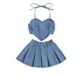 Denim heart Skirt Set